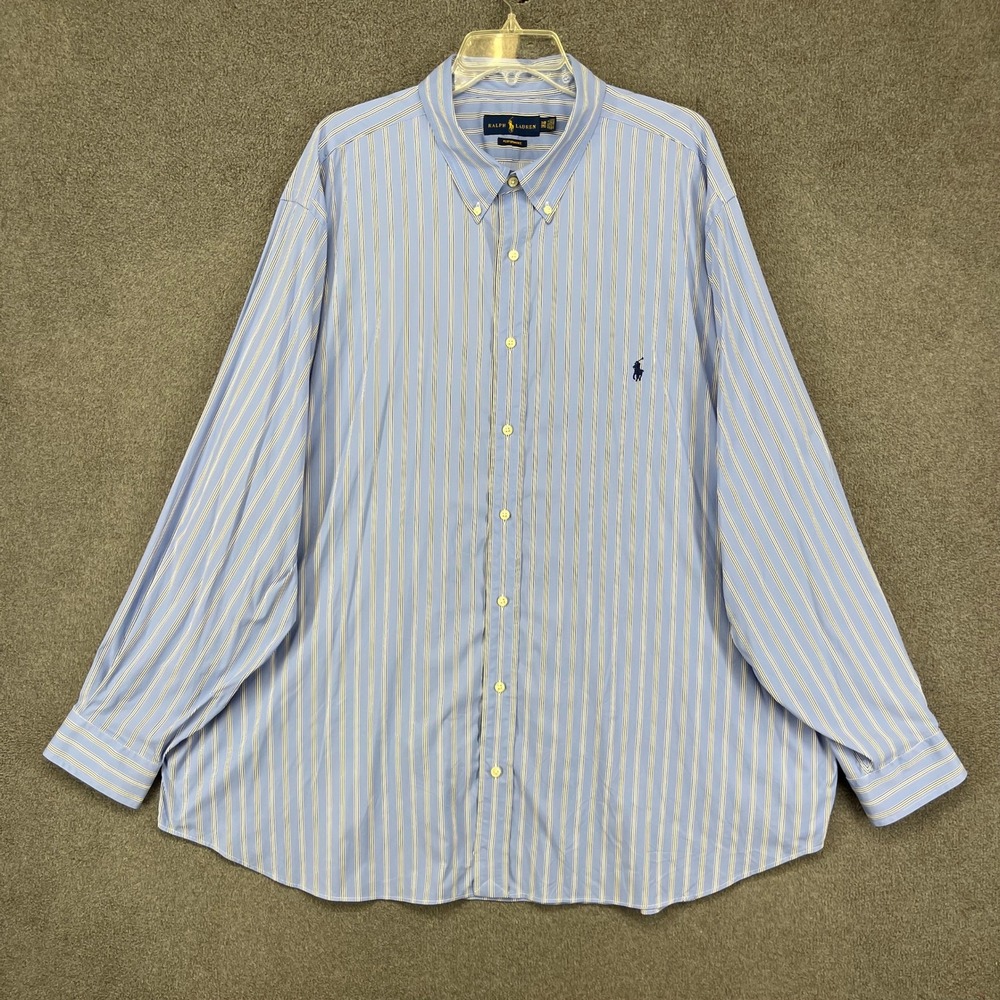 Ralph Lauren Button Down Men 3XB Blue Striped Performance Stretch Shirt